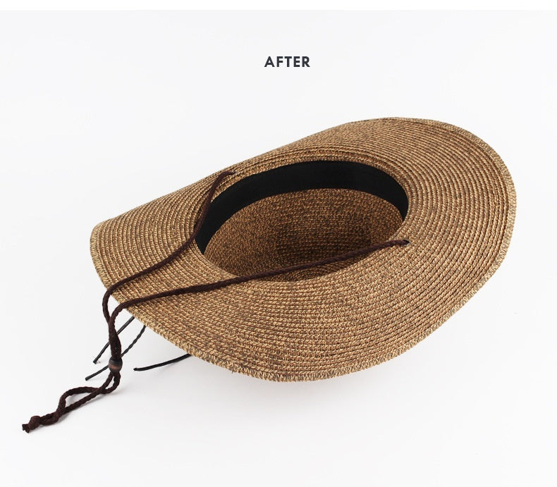 Chapeau de paille de couleur mixte Denim occidental pare-soleil d'extérieur (Outdoor Sunshade Western Denim Mixed Color Straw Hat)