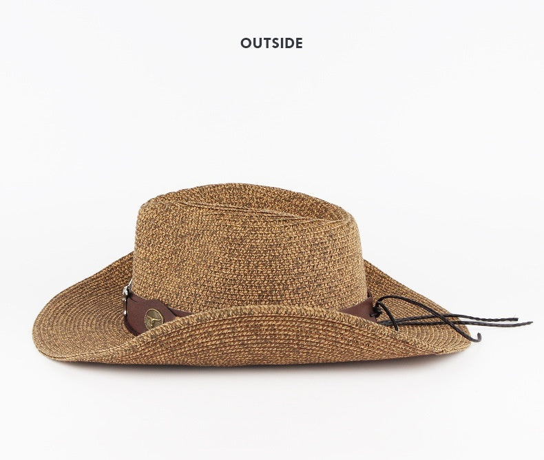 Chapeau de paille de couleur mixte Denim occidental pare-soleil d'extérieur (Outdoor Sunshade Western Denim Mixed Color Straw Hat)