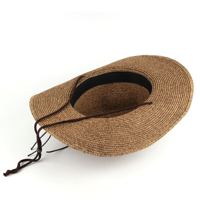 Chapeau de paille de couleur mixte Denim occidental pare-soleil d'extérieur (Outdoor Sunshade Western Denim Mixed Color Straw Hat)