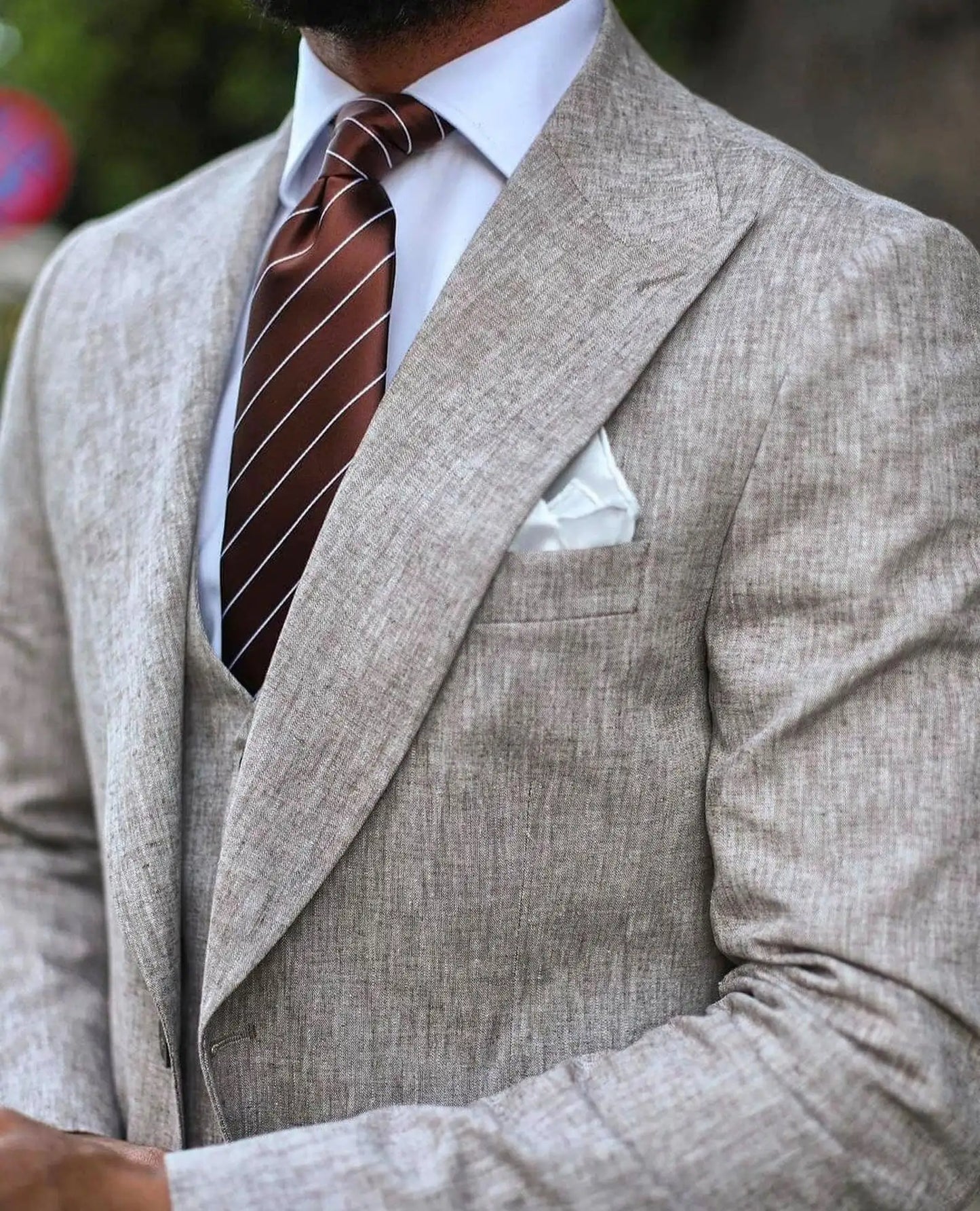 Costumes en lin de haute qualité pour les hommes Fête , mariage Trois Pièces Veste + Pantalon + Gilet