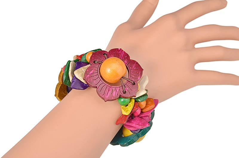 Bracelet en bois à fleurs UDDEIN pour femmes, style bohème, multicouches
