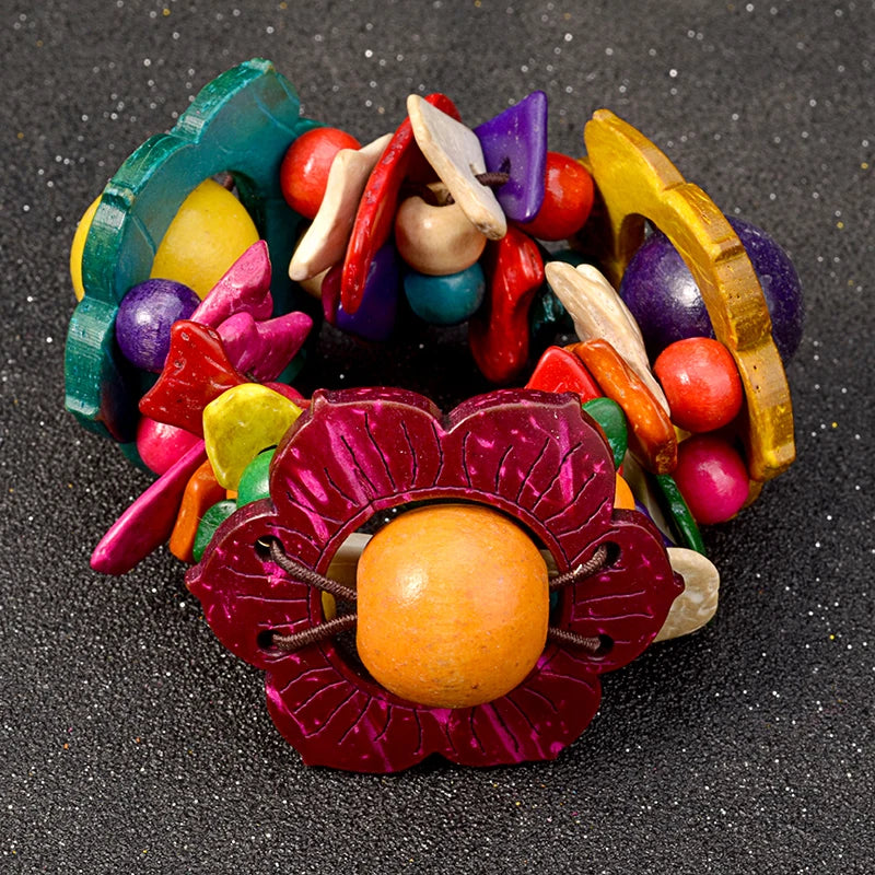Bracelet en bois à fleurs UDDEIN pour femmes, style bohème, multicouches