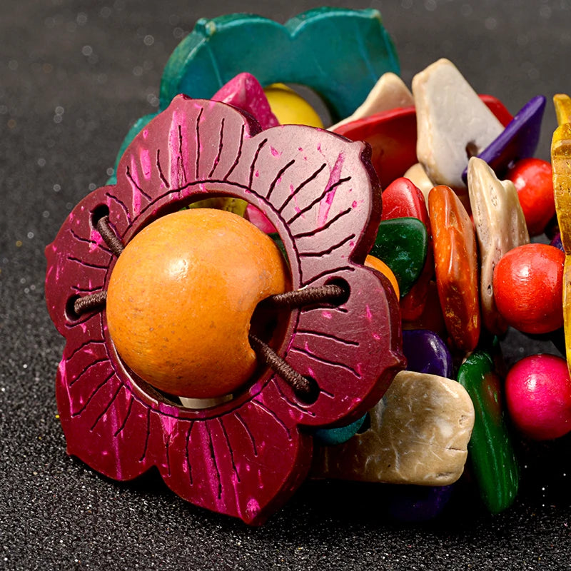 Bracelet en bois à fleurs UDDEIN pour femmes, style bohème, multicouches