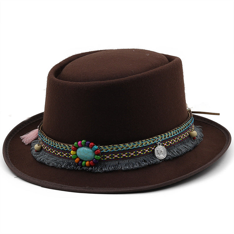 Chapeau en laine à bord plat pour femme (Women's Flat Top Flat Brim Woolen Hat)