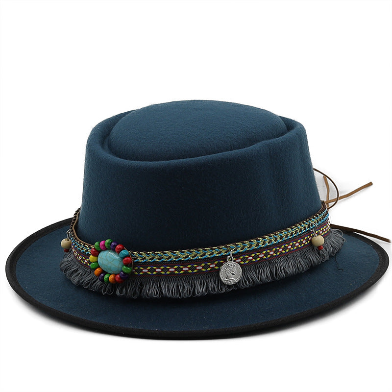 Chapeau en laine à bord plat pour femme (Women's Flat Top Flat Brim Woolen Hat)