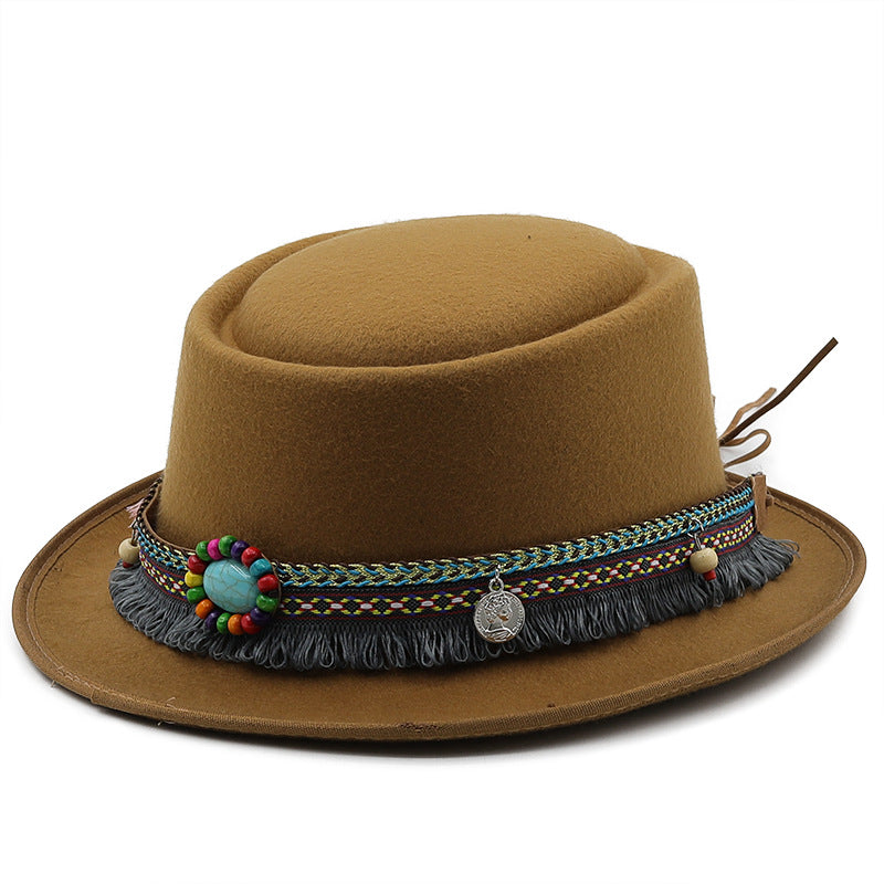 Chapeau en laine à bord plat pour femme (Women's Flat Top Flat Brim Woolen Hat)