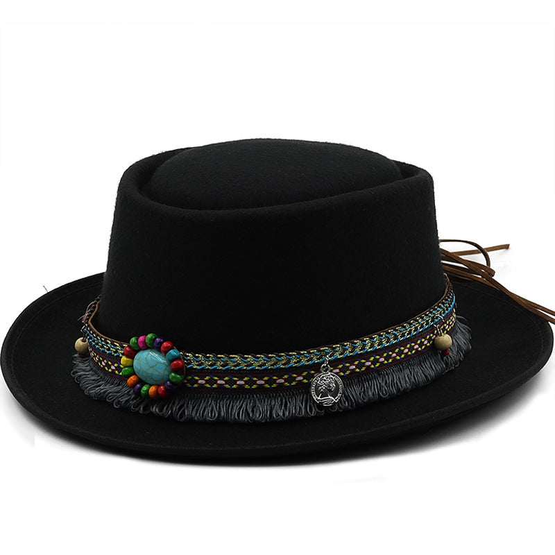 Chapeau en laine à bord plat pour femme (Women's Flat Top Flat Brim Woolen Hat)