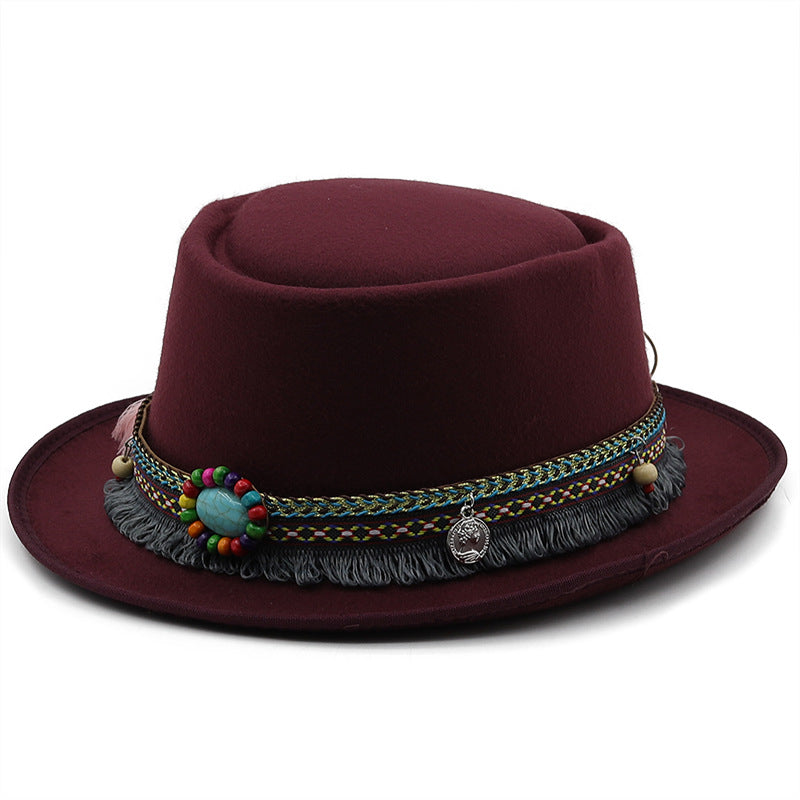 Chapeau en laine à bord plat pour femme (Women's Flat Top Flat Brim Woolen Hat)