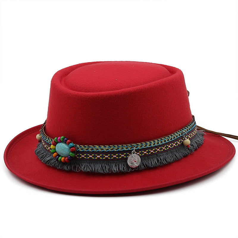 Chapeau en laine à bord plat pour femme (Women's Flat Top Flat Brim Woolen Hat)
