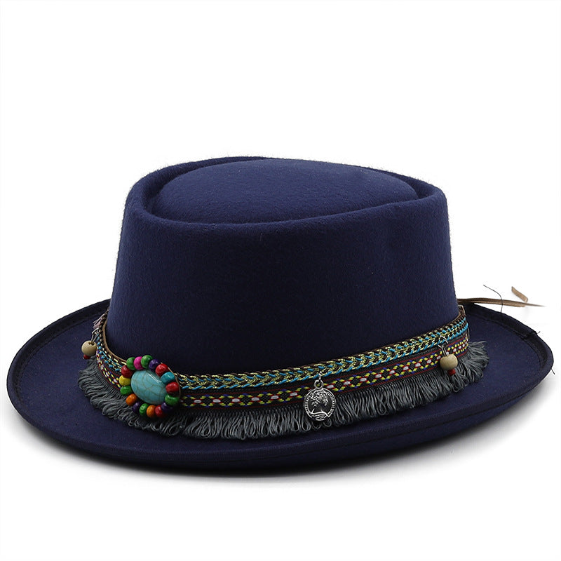 Chapeau en laine à bord plat pour femme (Women's Flat Top Flat Brim Woolen Hat)