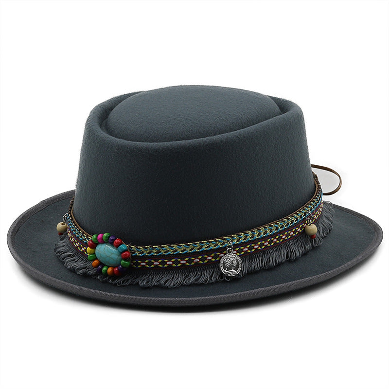 Chapeau en laine à bord plat pour femme (Women's Flat Top Flat Brim Woolen Hat)