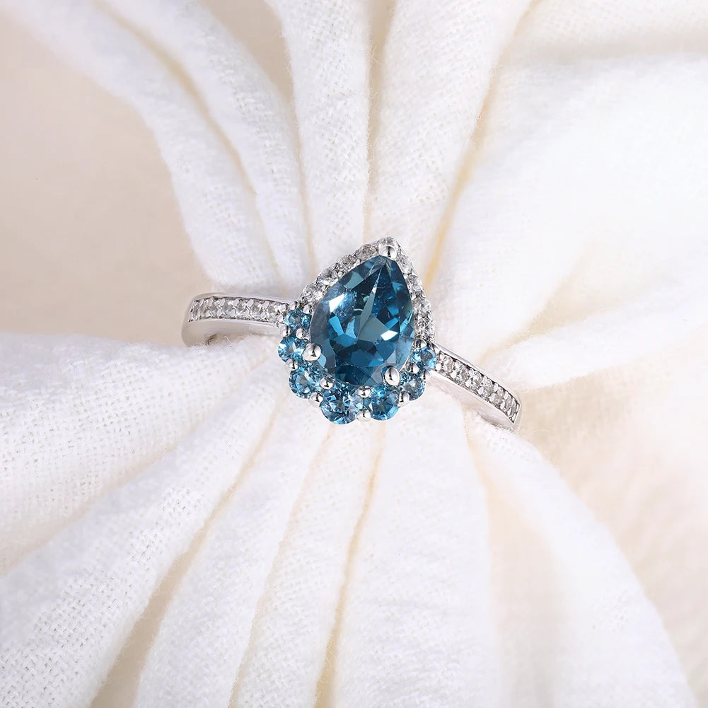 Bague GZ ZONGFA en topaze bleue naturelle pour femme, pierre précieuse en argent sterling 925 pour mariage ou cadeau d'anniversaire
