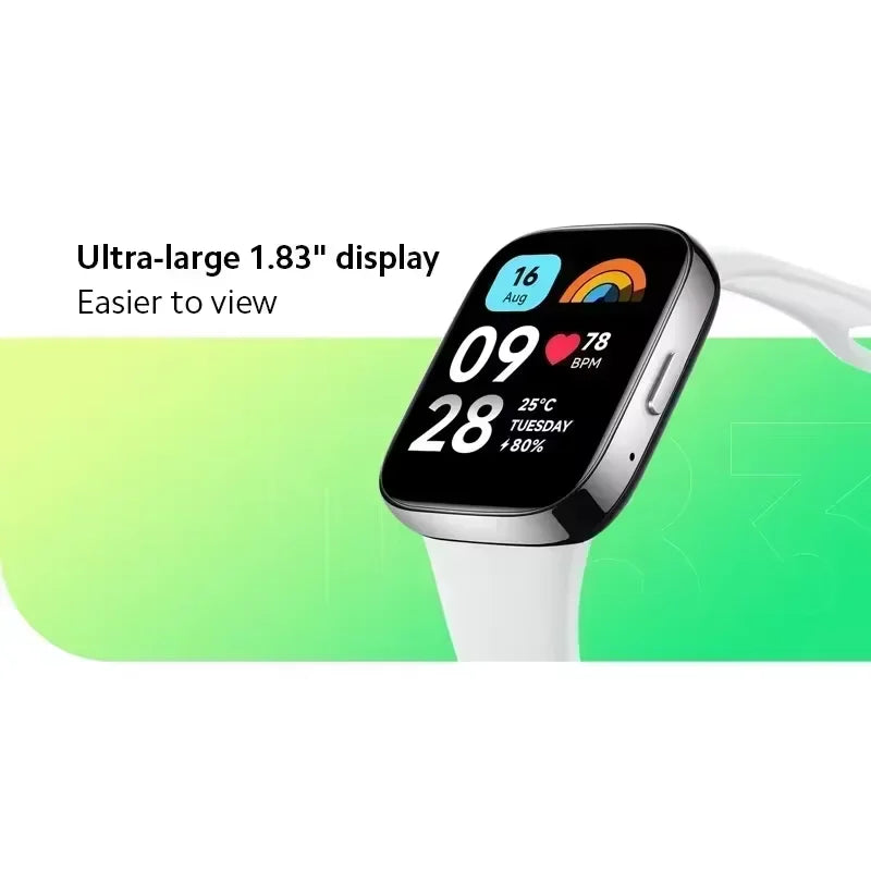 Montre Redmi 3 Xiaomi active écran LCD 1,83'' moniteur d'oxygène sanguin, fréquence cardiaque, Bluetooth, Appel vocal 100+ et Mode sport