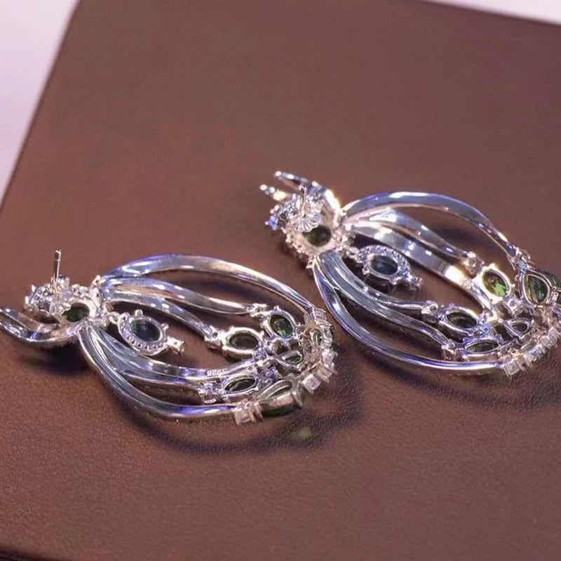 Boucles d'oreilles à feuilles vertes pour femmes, bijoux fins, de luxe, élégant, délicat en argent sterling 925 avec zircone cubique,