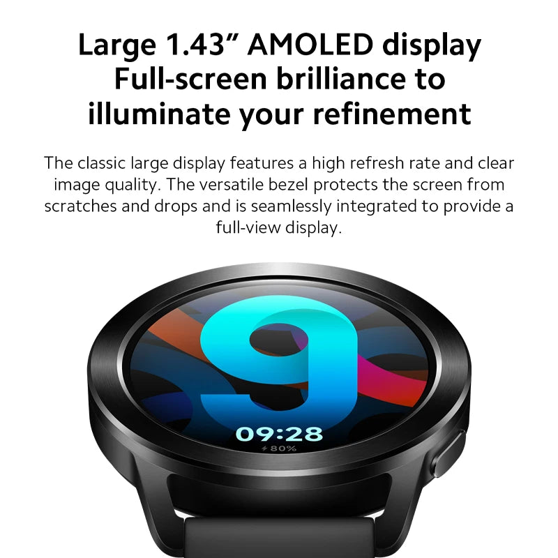 Montre-bracelet Xiaomi Watch S3 Grand écran AMOLED de 1,43" Prend en charge plus de 150 modes sportifs, les appels téléphoniques Bluetooth®
