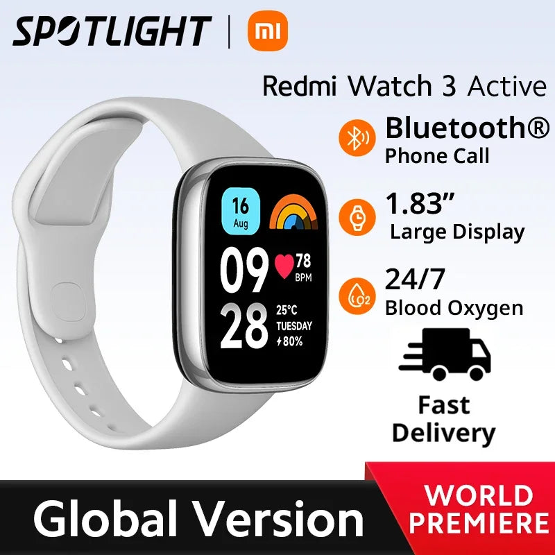 Montre Redmi 3 Xiaomi active écran LCD 1,83'' moniteur d'oxygène sanguin, fréquence cardiaque, Bluetooth, Appel vocal 100+ et Mode sport