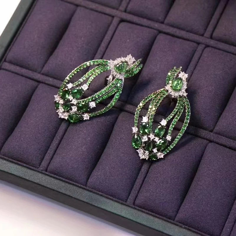 Boucles d'oreilles à feuilles vertes pour femmes, bijoux fins, de luxe, élégant, délicat en argent sterling 925 avec zircone cubique,