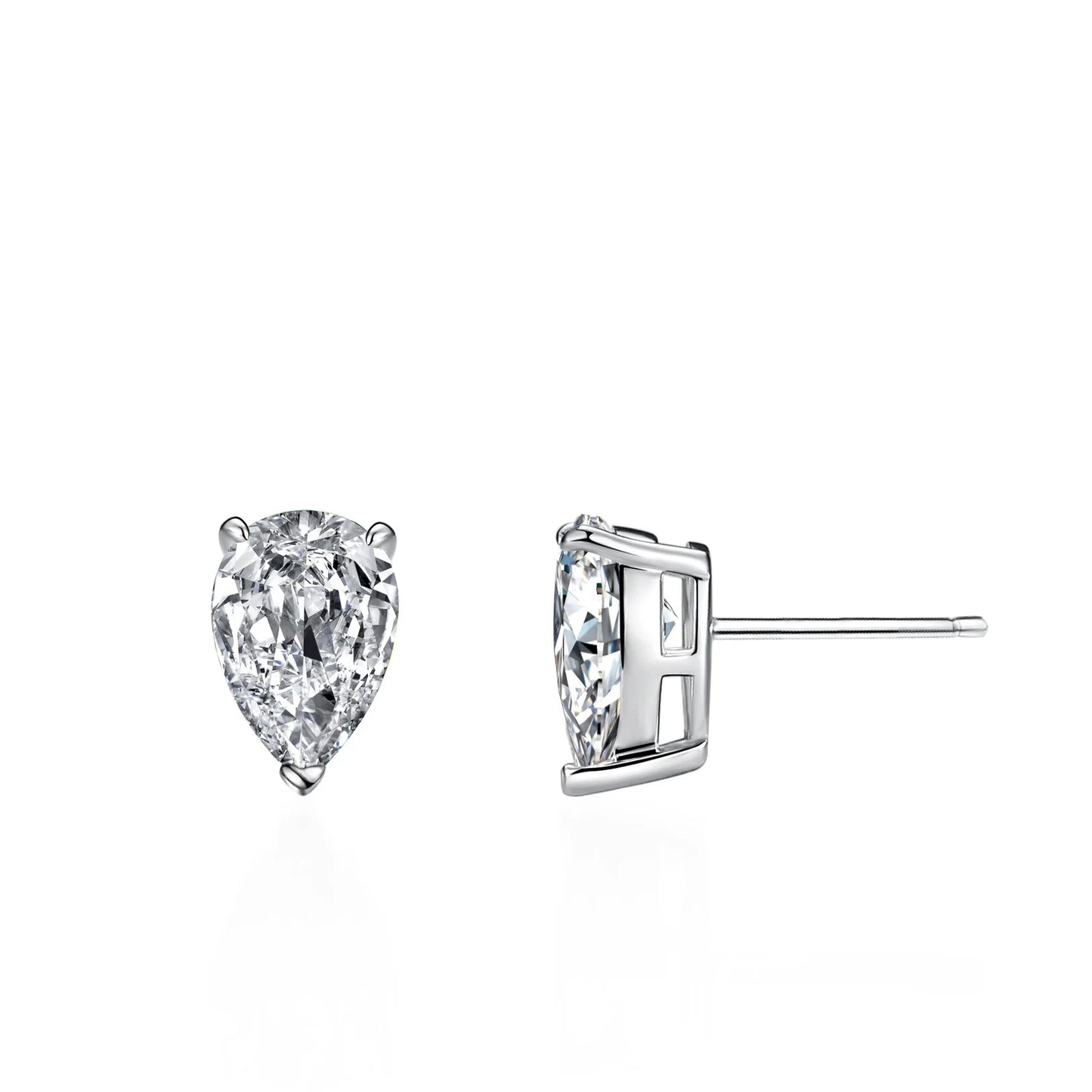 Boucles d'oreilles en or 18 carats à quatre griffes en moissanite couleur D, 2 carats en forme de poire en or blanc PT950 avec diamant VVS1