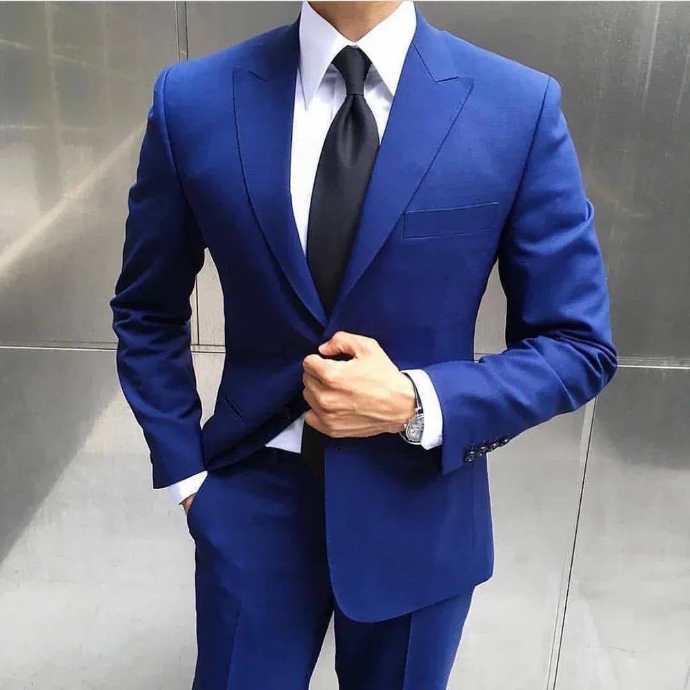 Costume Homme de haute qualité 2024 Luxe Bleu 2 Pièces (Veste Pantalon)