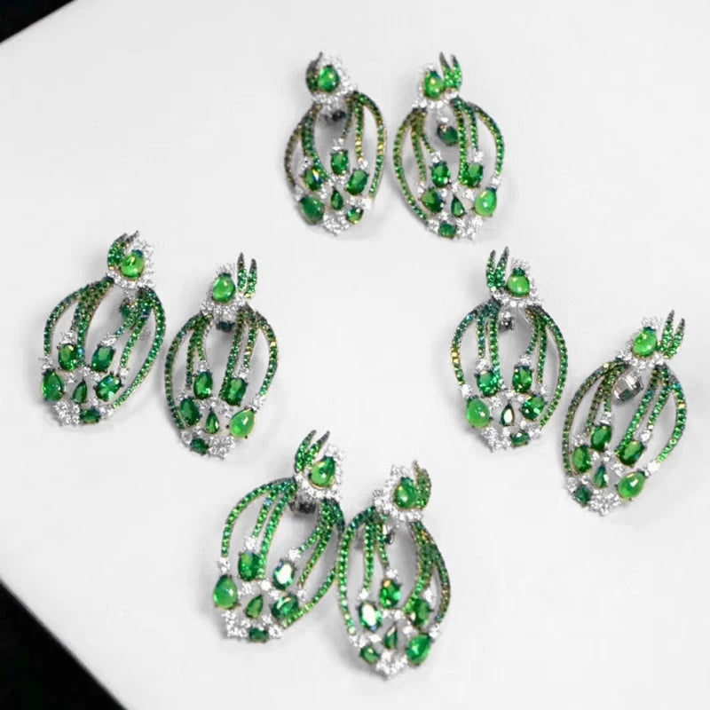 Boucles d'oreilles à feuilles vertes pour femmes, bijoux fins, de luxe, élégant, délicat en argent sterling 925 avec zircone cubique,