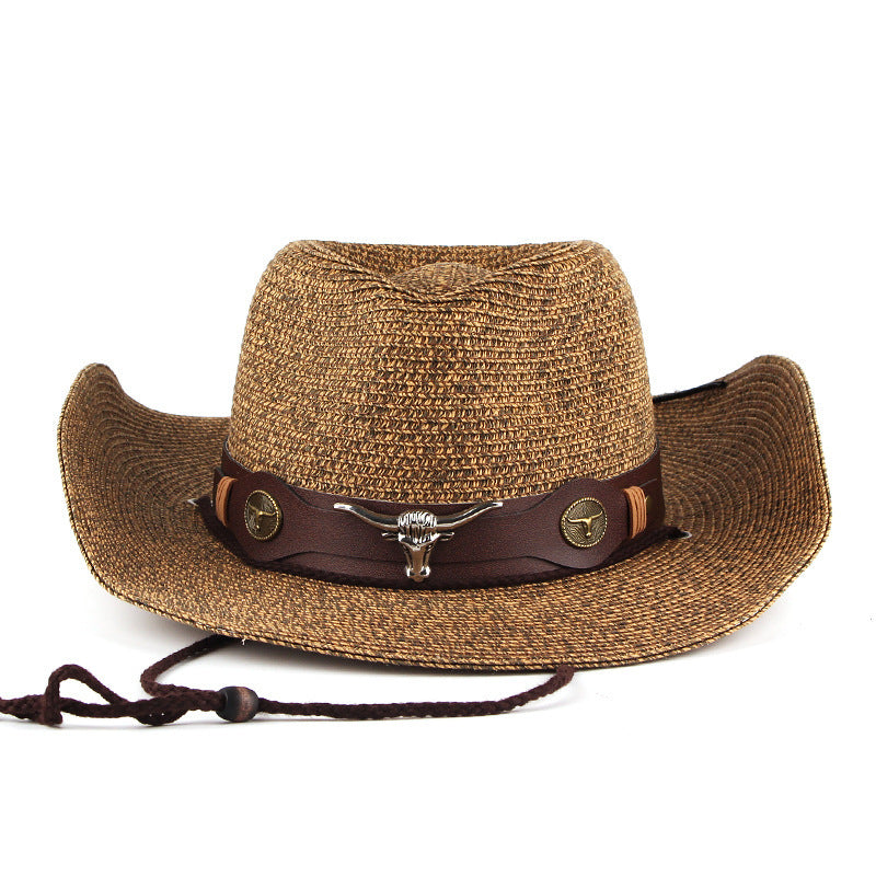 Chapeau de paille de couleur mixte Denim occidental pare-soleil d'extérieur (Outdoor Sunshade Western Denim Mixed Color Straw Hat)