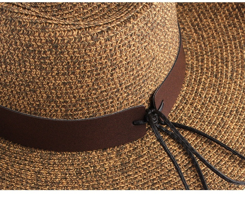 Chapeau de paille de couleur mixte Denim occidental pare-soleil d'extérieur (Outdoor Sunshade Western Denim Mixed Color Straw Hat)