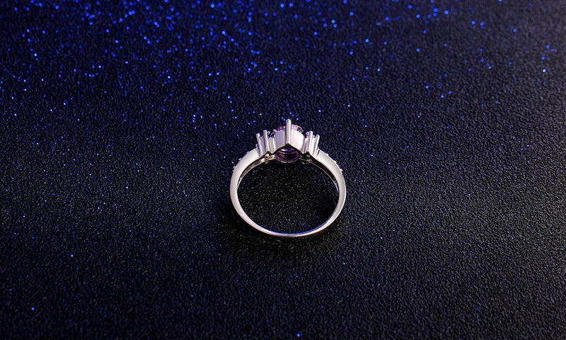 Bague de fiançailles en cristal violet pour femme, nouvelle mode en argent massif