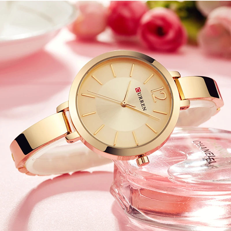 Montre en acier inoxydable ultra mince Quartz pour femme horloge romantique