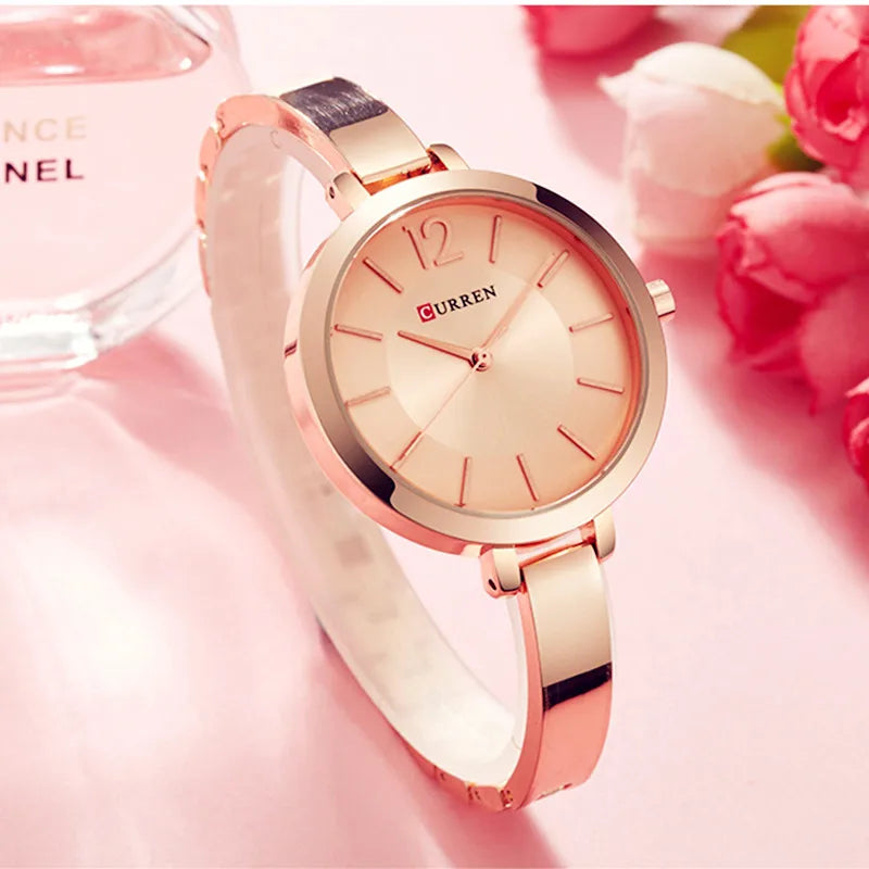 Montre en acier inoxydable ultra mince Quartz pour femme horloge romantique