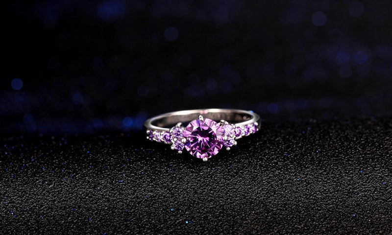 Bague de fiançailles en cristal violet pour femme, nouvelle mode en argent massif