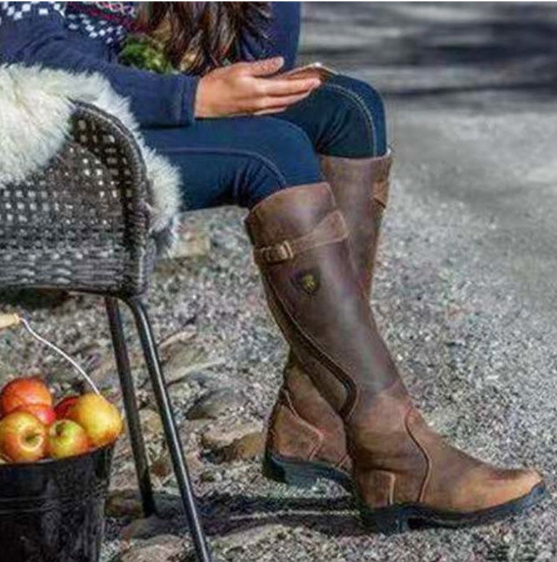 Bottes plates en cuir pour femmes