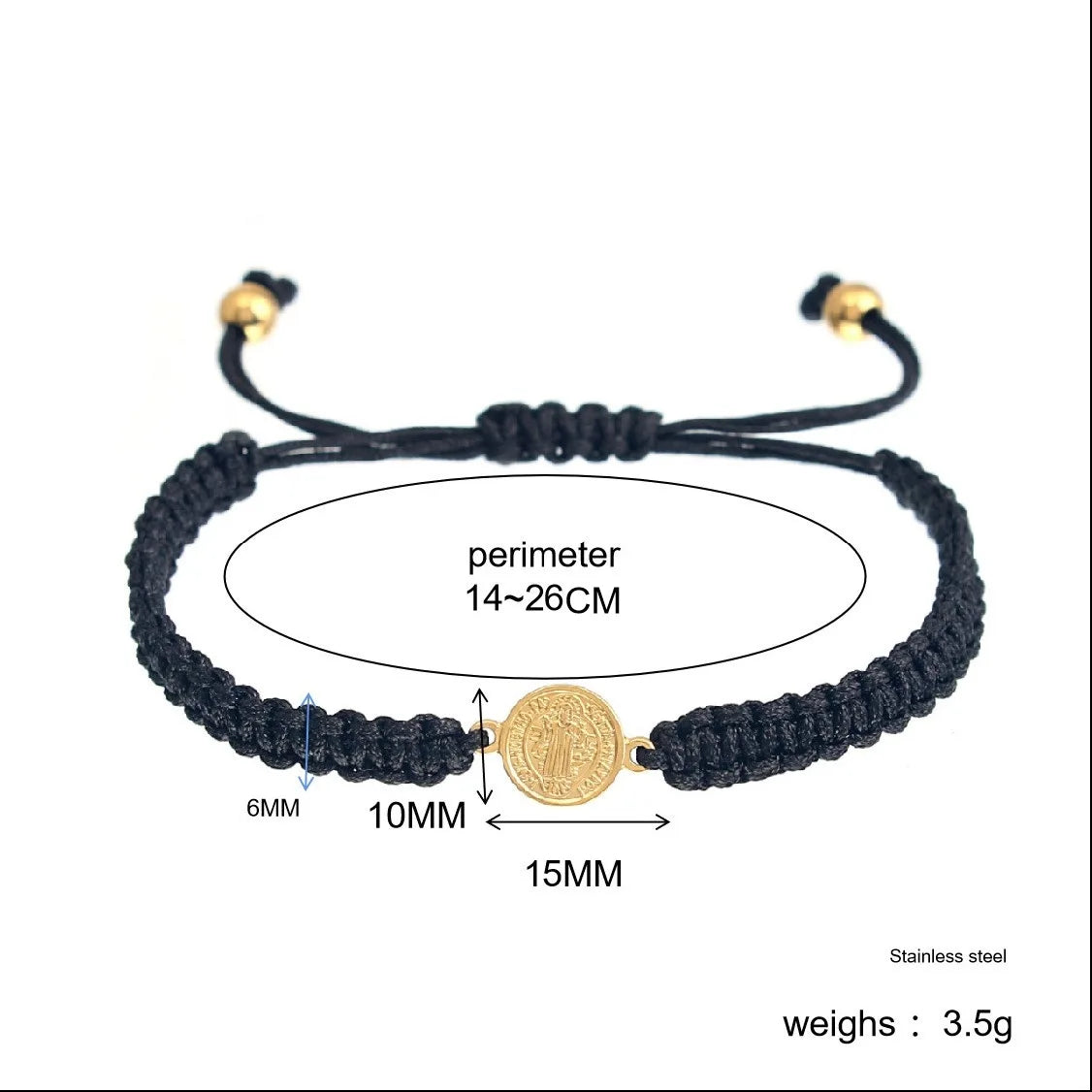 Bracelet tissé réglable en acier inoxydable avec chaîne de prière et bénédiction, bijoux catholiques pour hommes et femmes