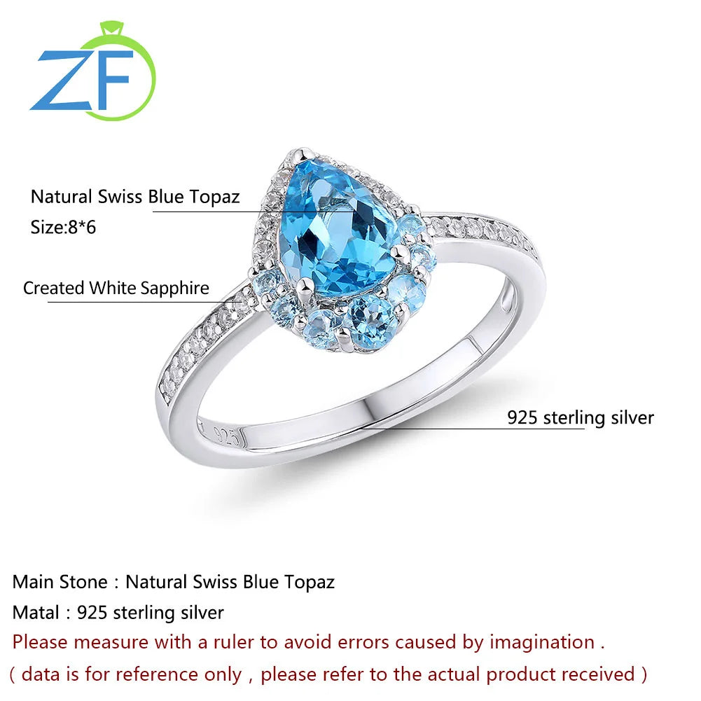 Bague GZ ZONGFA en topaze bleue naturelle pour femme, pierre précieuse en argent sterling 925 pur pour mariage ou cadeau d'anniversaire