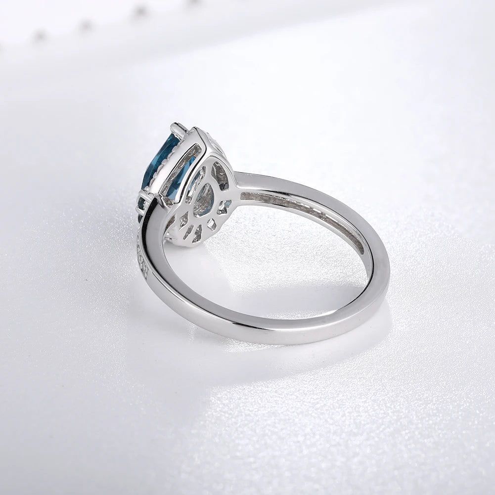 Bague GZ ZONGFA en topaze bleue naturelle pour femme, pierre précieuse en argent sterling 925 pur pour mariage ou cadeau d'anniversaire