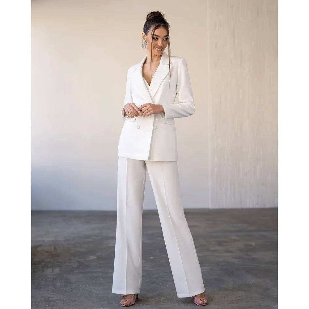 Costume femme blanc, double boutonnage 2 pièces décontracté (Bureau et Ville)