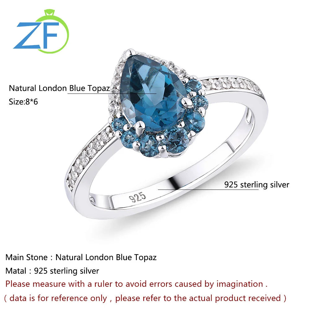 Bague GZ ZONGFA en topaze bleue naturelle pour femme, pierre précieuse en argent sterling 925 pur pour mariage ou cadeau d'anniversaire