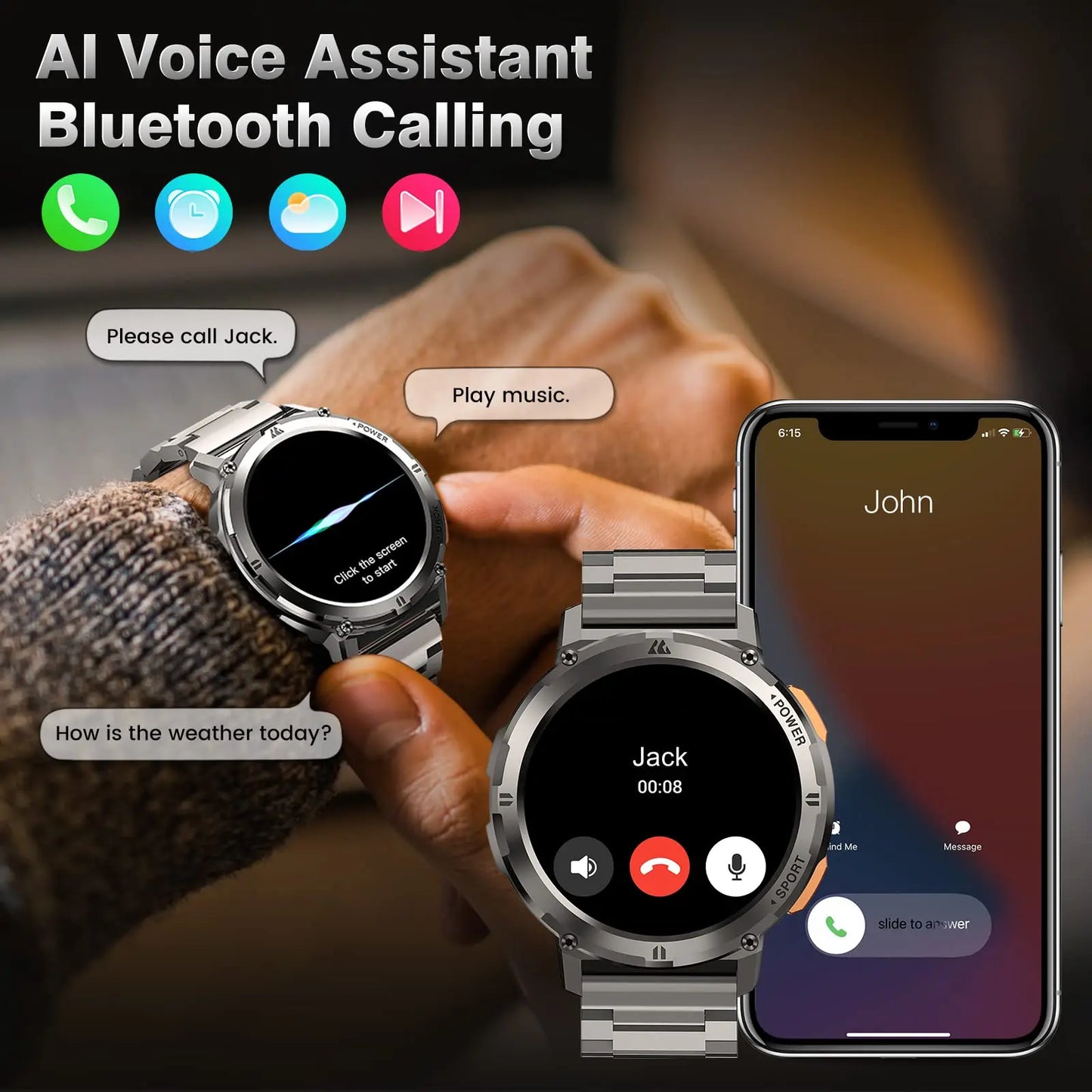 Montre intelligente 2024 spéciale pour hommes Smartwatch AI Voice Bluetooth Appel Étanche