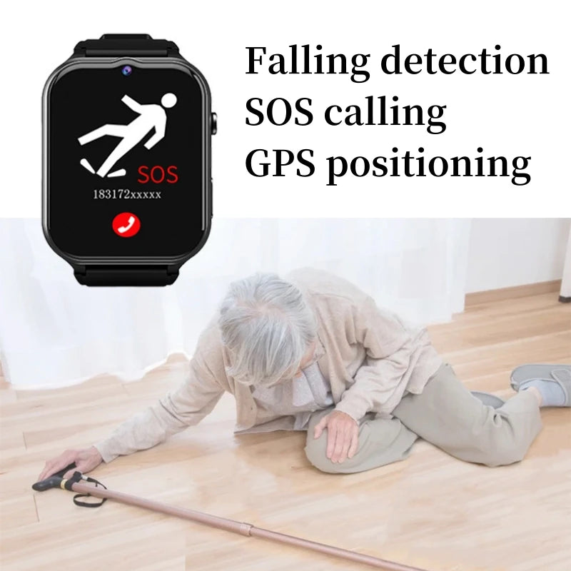 Montre intelligente pour personnes âgées Détection de chute 4G Carte SIM SOS Appel téléphonique GPS Positionnement Médecine Rappeler