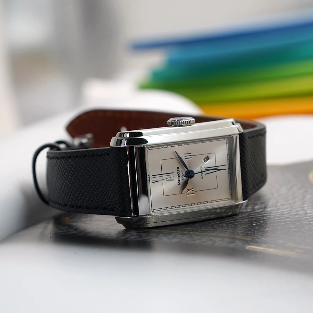 Montre décontractée rétro rectangulaire MERKUR NH05 pour hommes d'affaires série LEVEE montre automatique à cordes Relogio couleur saphir blanche