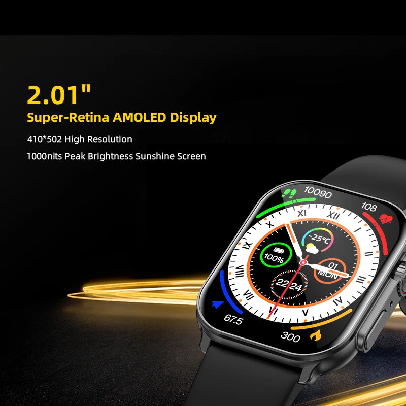 Montre intelligente 2.01 "Écran AMOLED 1000nits BT Appel 100+ modes sportifs IP68  boîtier en métal