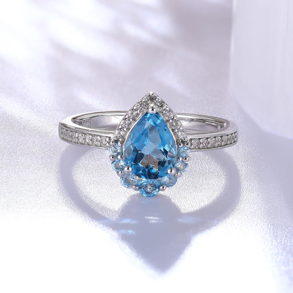 Bague GZ ZONGFA en topaze bleue naturelle pour femme, pierre précieuse en argent sterling 925 pur pour mariage ou cadeau d'anniversaire