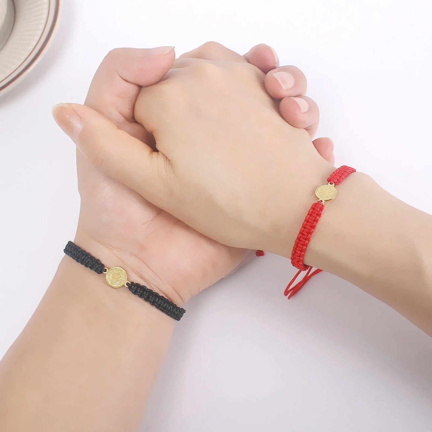 Bracelet tissé réglable en acier inoxydable avec chaîne de prière et bénédiction, bijoux catholiques pour hommes et femmes