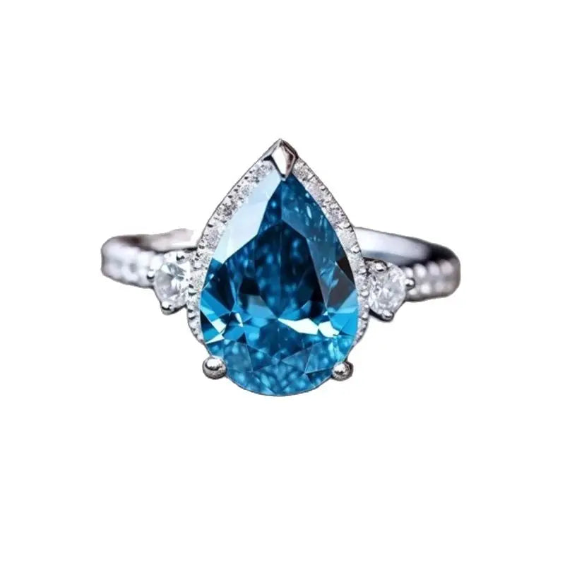 Bague de fiançailles de luxe SGARIT en or blanc 14 carats avec diamant Moissanite bleu taille poire 3 carats pour femme