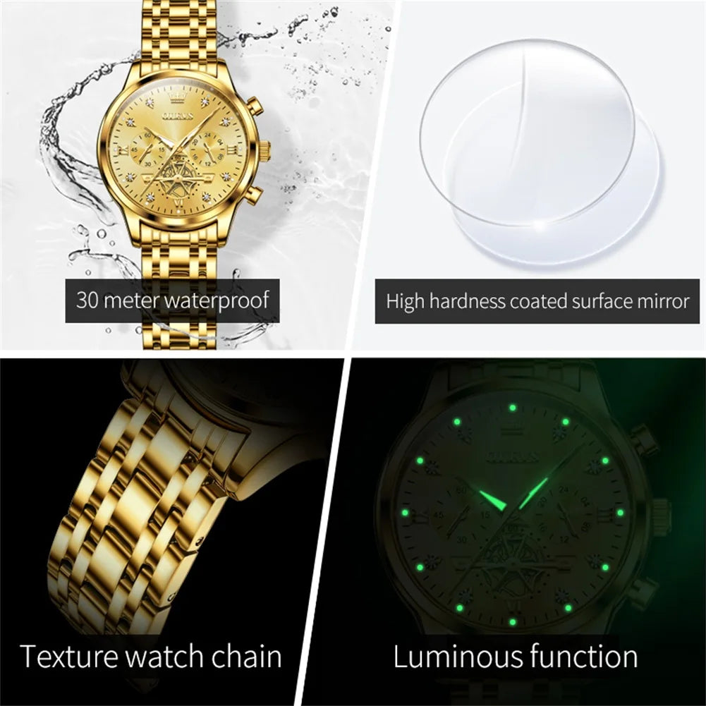 Montre à quartz OLEVS pour femme avec volant d'inertie et squelette, en acier inoxydable, chronographe, étanche, lumineuse, bracelet pour femme