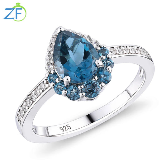 Bague GZ ZONGFA en topaze bleue naturelle pour femme, pierre précieuse en argent sterling 925 pur pour mariage ou cadeau d'anniversaire