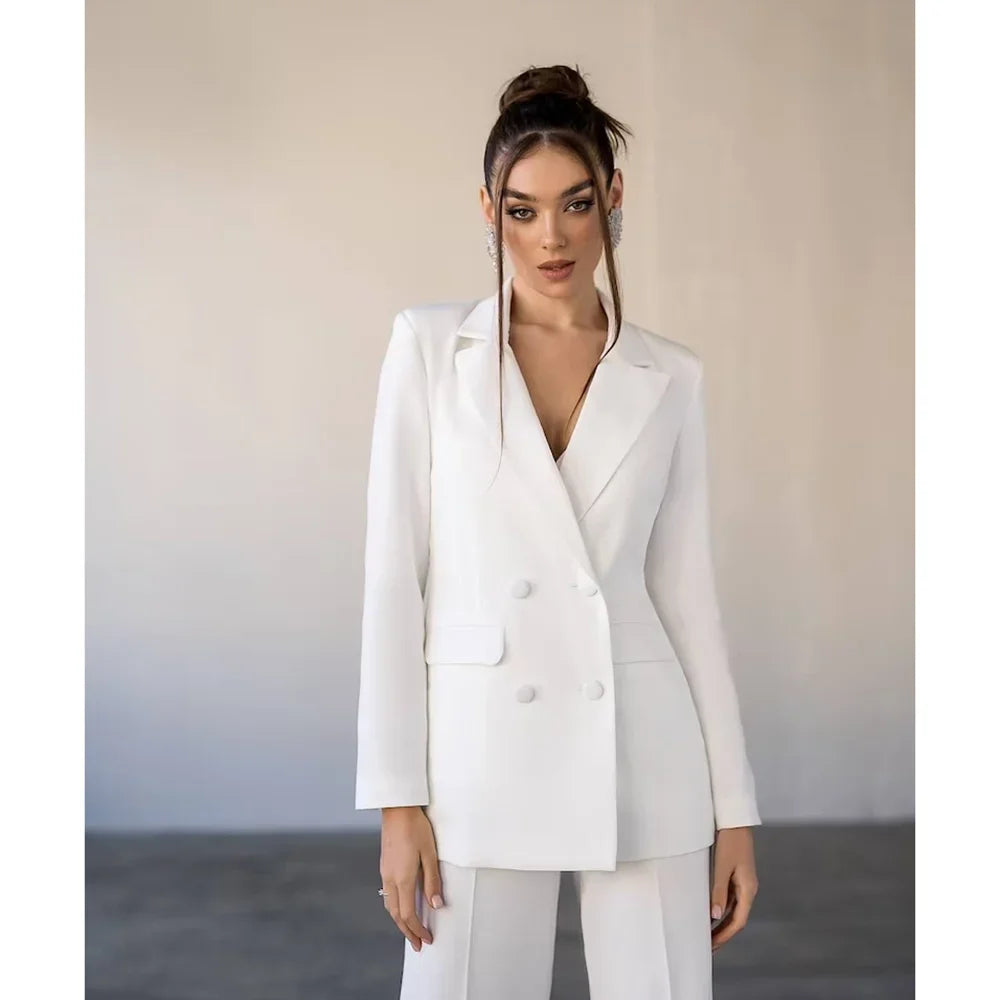 Costume femme blanc, double boutonnage 2 pièces décontracté (Bureau et Ville)